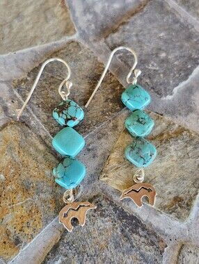 Sterling Silver Bear Turquoise Earrings